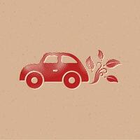 Green car halftone style icon with grunge background vector illustration