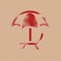 Beach umbrella halftone style icon with grunge background vector illustration