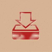 Download button halftone style icon with grunge background vector illustration