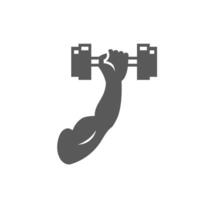 Flexed hand muscle with dumbbell in grayscale. Vector illustration.