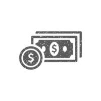 dinero icono en grunge textura vector ilustración