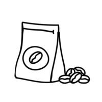 Coffee bean and packaging icon. Hand drawn vector illustration. Editable line stroke