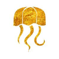 Hand drawn Jellyfish icon in gold foil texture vector illustration