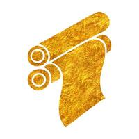 Hand drawn printing roller icon in doodle sketch in gold foil texture vector illustration