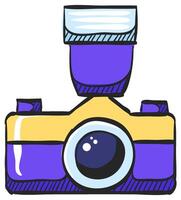 Camera icon in hand drawn color vector illustration