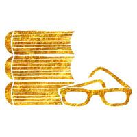 Hand drawn Books and glasses icon in gold foil texture vector illustration