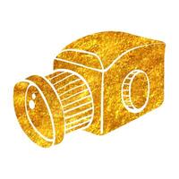 Hand drawn Camera icon in gold foil texture vector illustration