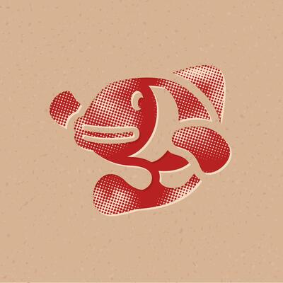 Clown fish halftone style icon with grunge background vector illustration