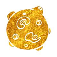 Hand drawn Planet icon in gold foil texture vector illustration