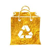 Hand drawn Recycle symbol icon in gold foil texture vector illustration