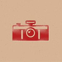 Panorama camera halftone style icon with grunge background vector illustration