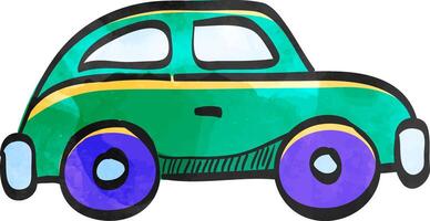 Green car icon in color drawing. Low emission, electric vehicle vector