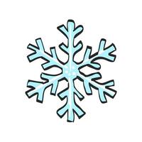 Snowflake icon in hand drawn color vector illustration