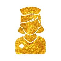 Hand drawn Nurse icon in gold foil texture vector illustration