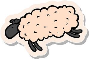 Hand drawn jumping sheep in sticker style vector illustration