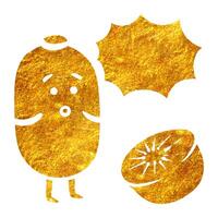 Hand drawn kiwi characters in gold foil texture vector illustration