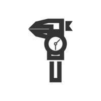 Dial caliper icon in thick outline style. Black and white monochrome vector illustration.