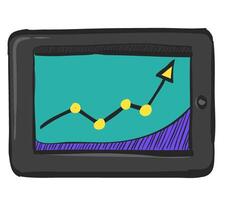 Arrow chart icon in hand drawn color vector illustration