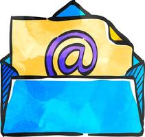 Email icon in color drawing. Open envelope vector