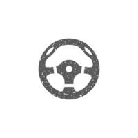 Steering wheel icon in grunge texture vector illustration