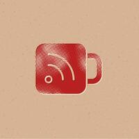 taza icono con rss símbolo trama de semitonos estilo con grunge antecedentes vector ilustración