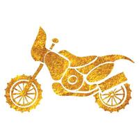 Hand drawn Motocross icon in gold foil texture vector illustration