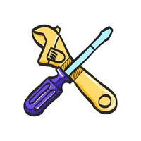 Mechanic tools icon in hand drawn color vector illustration