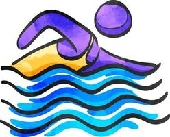 Man swimming icon in watercolor style. vector