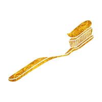 Hand drawn gold foil texture Toothbrush illustration.  vector. vector