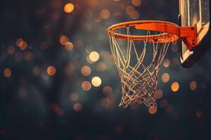 AI generated a basketball hoop with a net in the dark photo