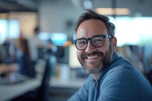 AI generated a man with a beard and a blue shirt is smiling photo