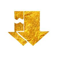 Hand drawn Download arrow icon in gold foil texture vector illustration