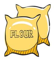 Flour sack icon in hand drawn color vector illustration