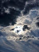 Sky with clouds. Sun behind dark clouds photo