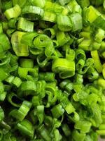 Green onions. Chopped green onions. Chopped onions for salad photo