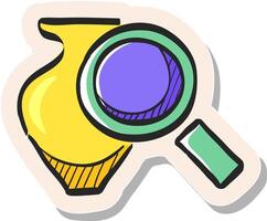 Hand drawn Vase and magnifier icon in sticker style vector illustration