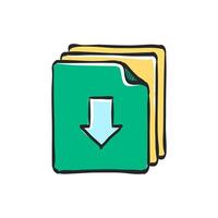 Multiple download arrow icon in hand drawn color vector illustration