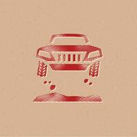 Rally car halftone style icon with grunge background vector illustration