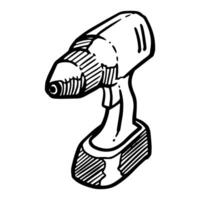 Electric drill icon. Hand drawn vector illustration. Woodworking hand power tool