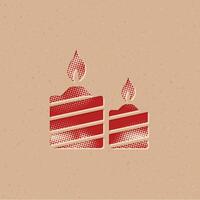 Candles halftone style icon with grunge background vector illustration