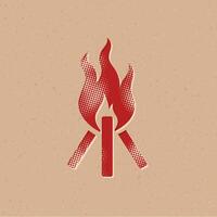 Camp fire halftone style icon with grunge background vector illustration