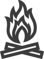 Camp fire icon in thick outline style. Black and white monochrome vector illustration.