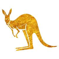 Hand drawn gold foil texture standing kangaroo. Vector illustration.