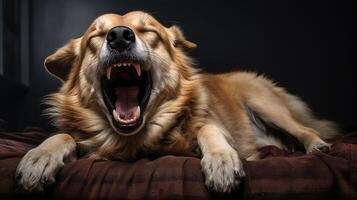 AI generated cute dog yawning ai generated photo