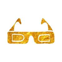 Hand drawn 3D glasses icon in gold foil texture vector illustration