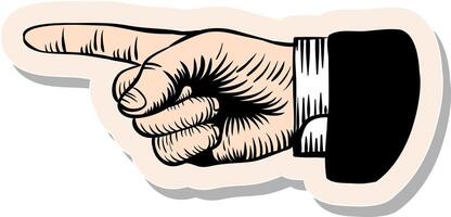 Hand drawn pointing index finger in retro sketch in sticker style vector illustration