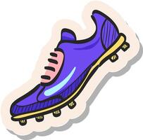 mano dibujado fútbol zapato icono en pegatina estilo vector ilustración