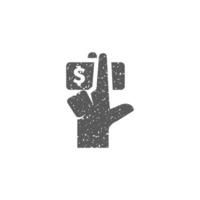 mano participación dinero icono en grunge textura vector ilustración