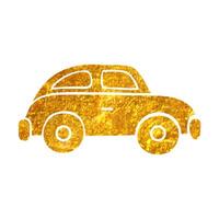 Hand drawn Green car icon in gold foil texture vector illustration