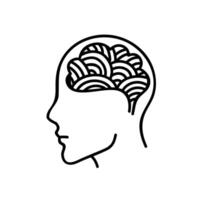 Mental health human brain icon. Hand drawn vector illustration. Editable line stroke.